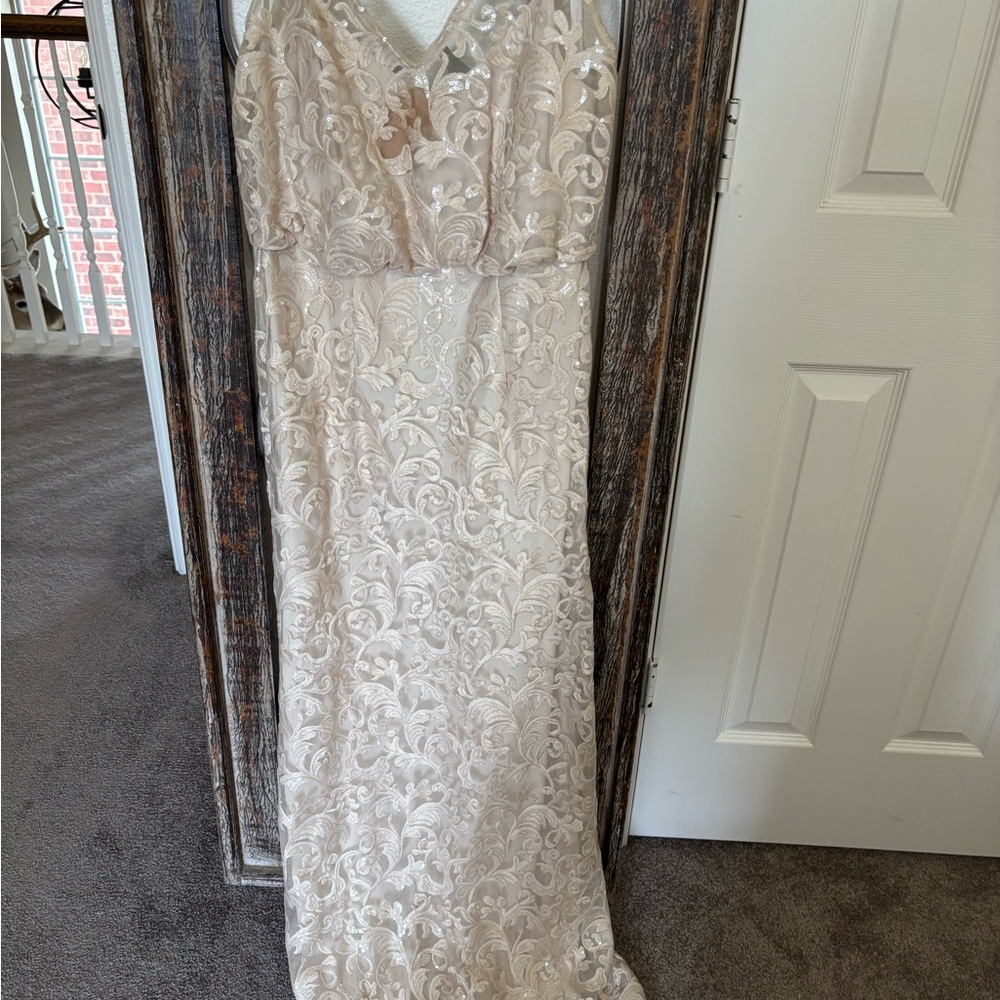 CHECK PHOTOS Elegant Champagne Lace Sequin Gown